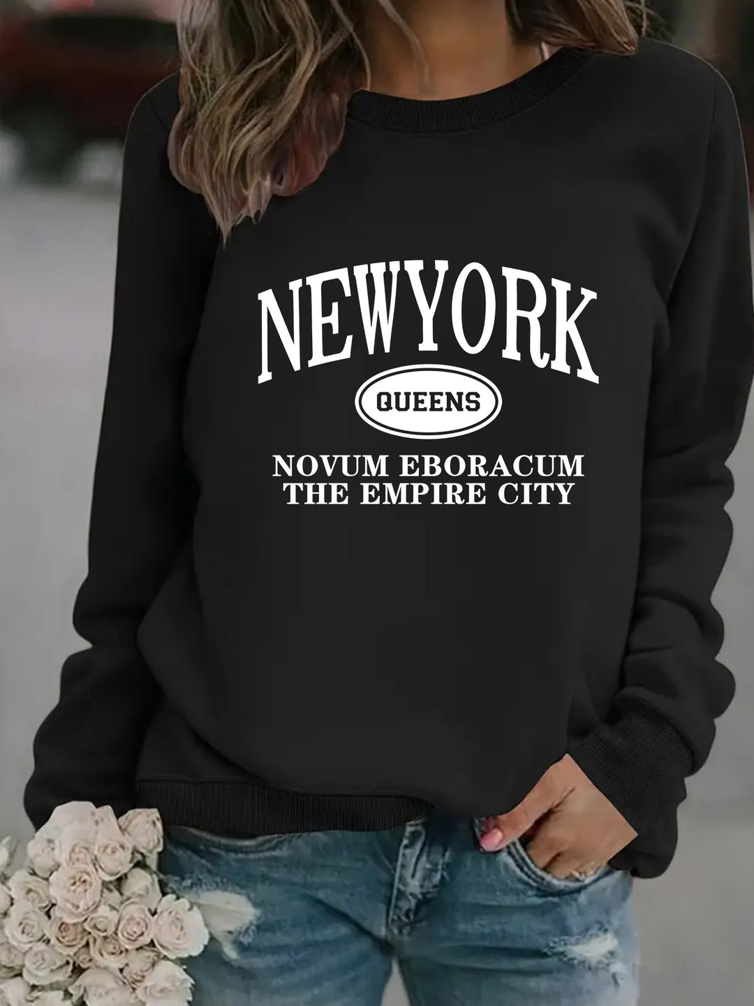 Damen Sweatshirt mit stylischem New Yorker Schriftzug Drune