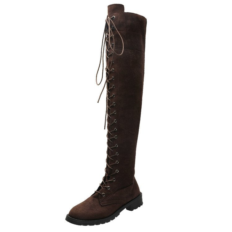 Damen Overknee-Stiefel mit raffinierter Schnürung und robustem Profil Drune