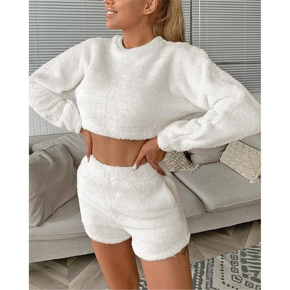 Damen Flauschiges Freizeit-Set mit cropped Oberteil Drune