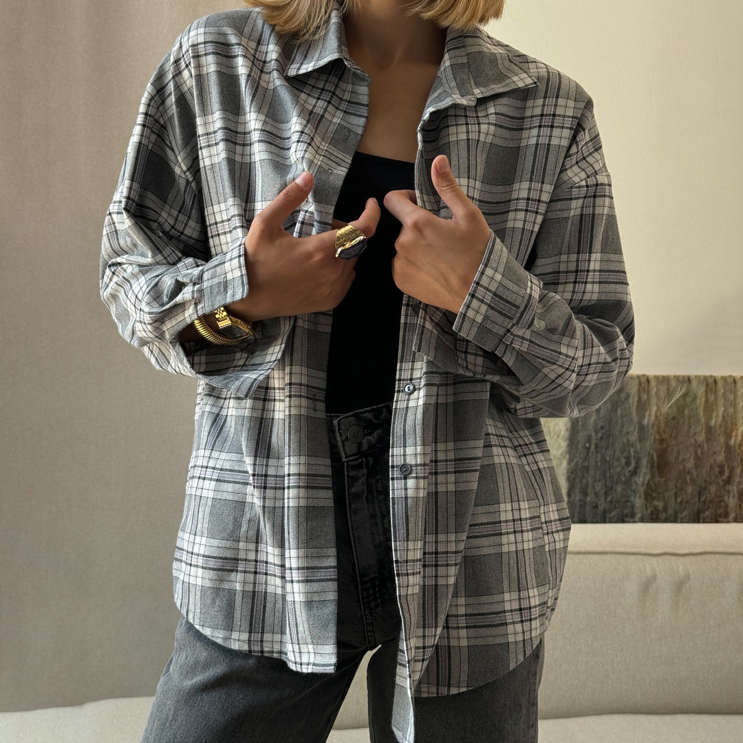 Damen lässige Karobluse mit oversized Schnitt und modernen Details Drune