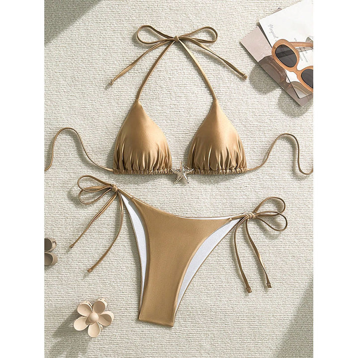 Damen Triangel-Bikini mit verstellbarem Halter und modischen Schnürdetails Drune