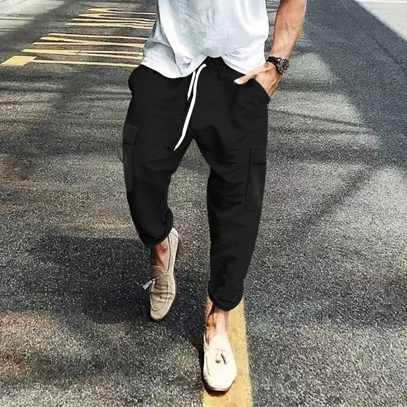 Herren nan Cord-Cargo-Jogginghose mit elastischem Tunnelzugbund, aufgesetzten Klappentaschen und tapered Bein Drune