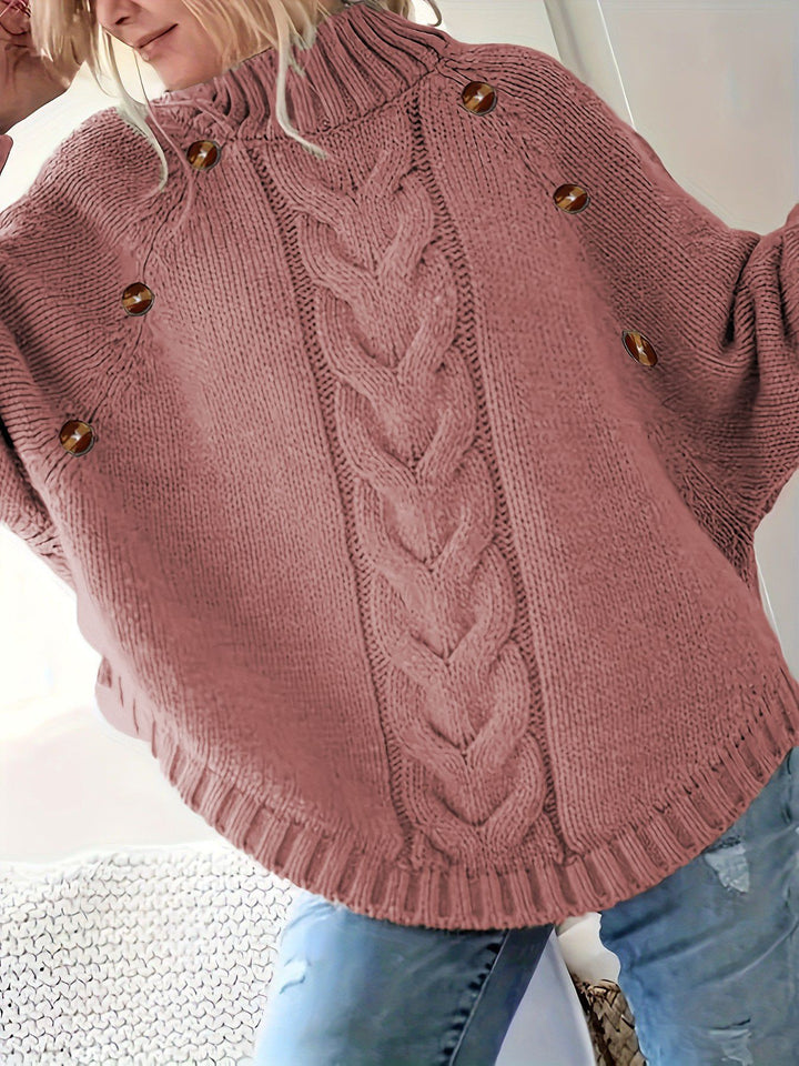 Damen Grobstrickpullover mit hochgeschlossenem Kragen und dekorativer Zopf-Struktur Drune