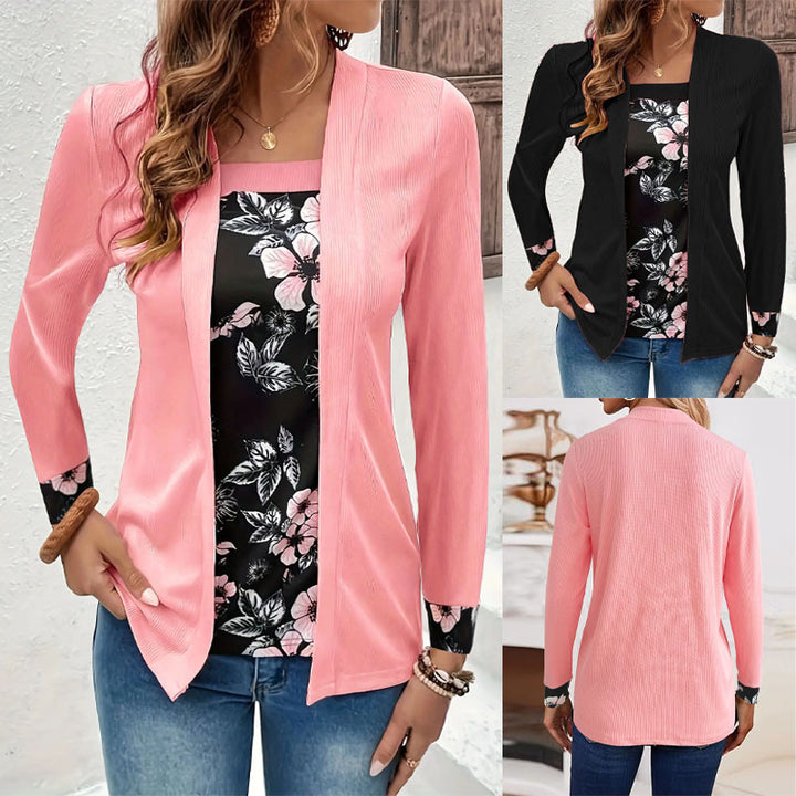 Damen Lässige Strickjacke mit floralem Akzent Drune