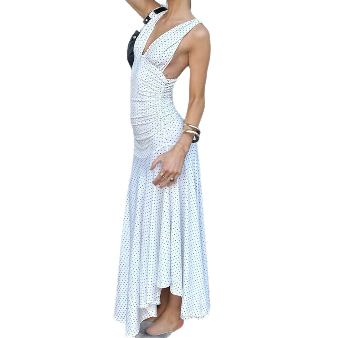 Damen Maxikleid mit asymmetrischem Saum und tiefem V-Ausschnitt Drune