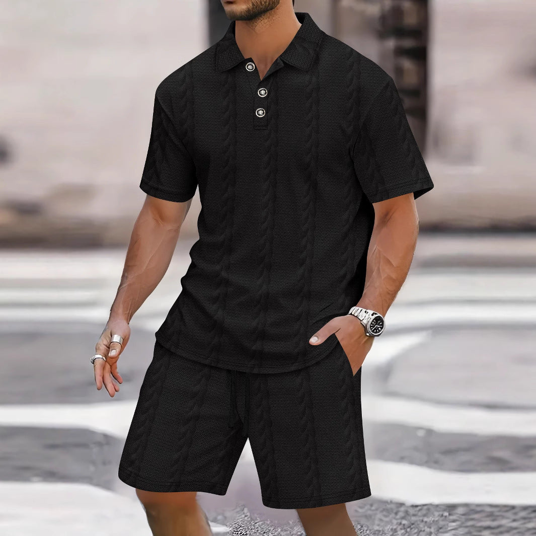 Herren Freizeit-Set mit strukturiertem Poloshirt und Shorts Drune