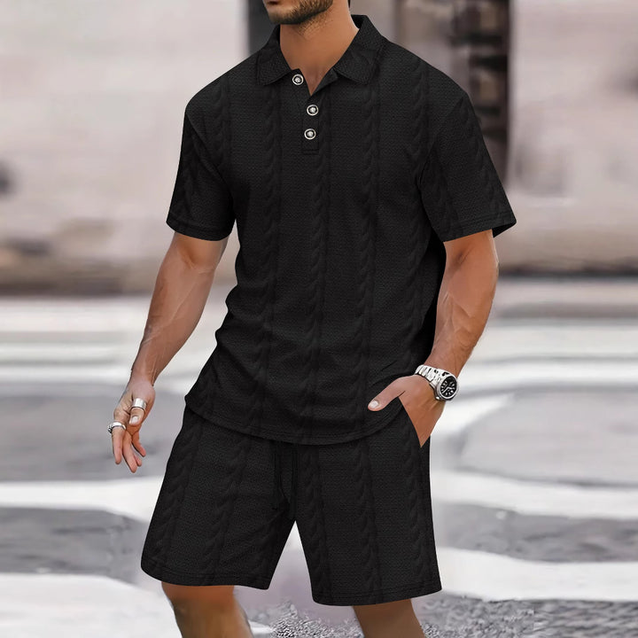 Herren Freizeit-Set mit strukturiertem Poloshirt und Shorts Drune