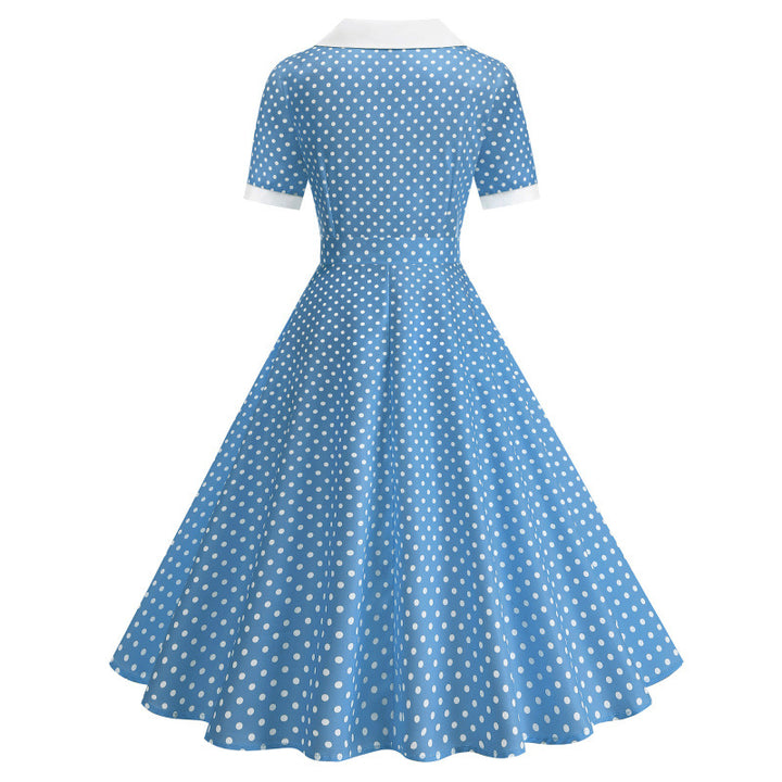 Damen Vintage Polka-Dot Kleid mit Knopfdetails und schwingendem Rock Drune