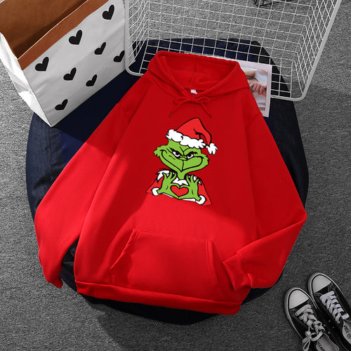 Damen Komfortabler Kapuzenpullover mit Grinch-Motiv Drune
