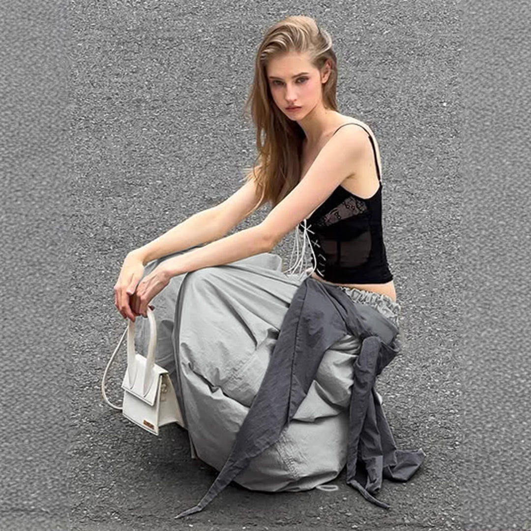 Damen modische High-Waist-Hose mit asymmetrischem Design und seitlichem Bindegurt Drune