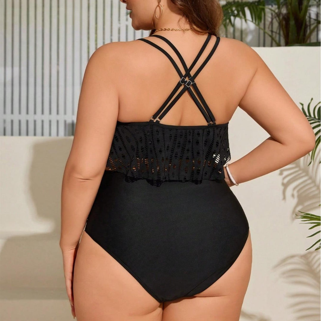Damen Sportliches Badeanzug-Set mit luftiger Oberteile Drune
