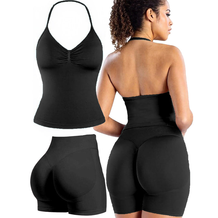 Damen Sportoberteil mit push-up Effekt und figurformenden Shorts Drune