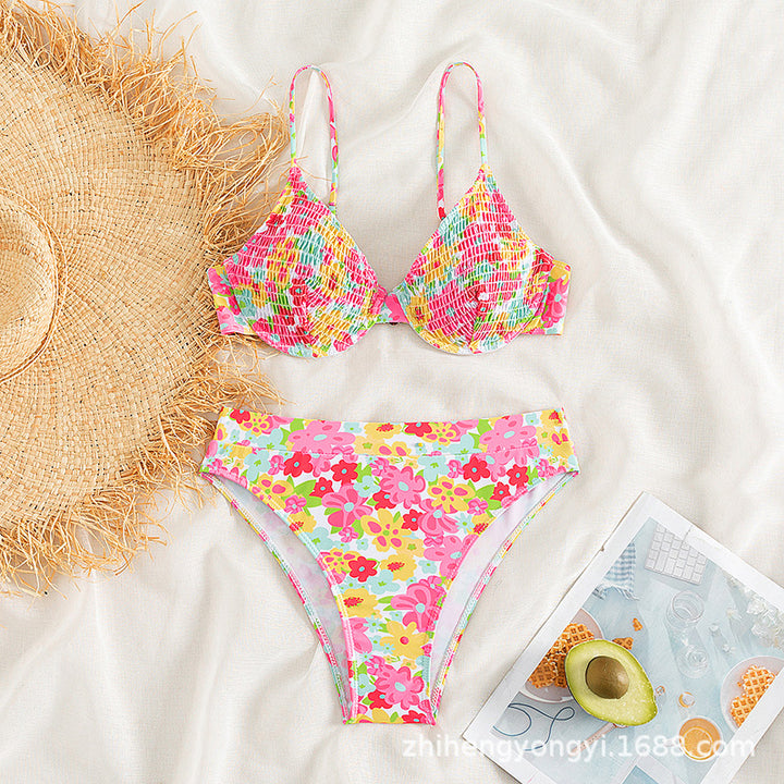 Damen Push-Up Bikini-Set mit floralem Wickelrock Drune