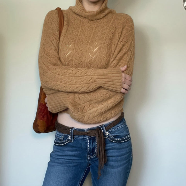 Damen nan kurzes Strick-Turtleneck mit Zierknopfleiste und Ballonärmeln Drune