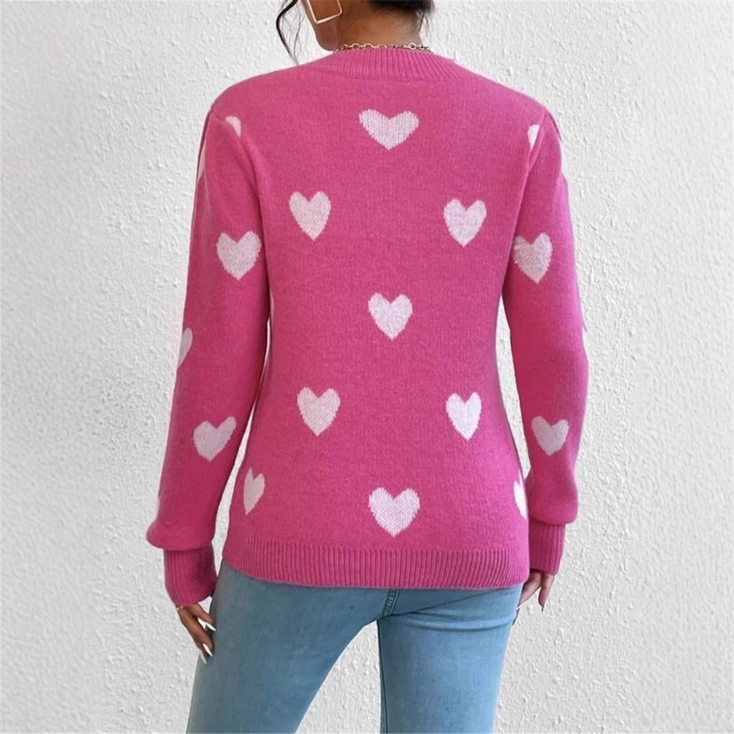 Damen gemütlicher Pullover mit Herzmuster Drune