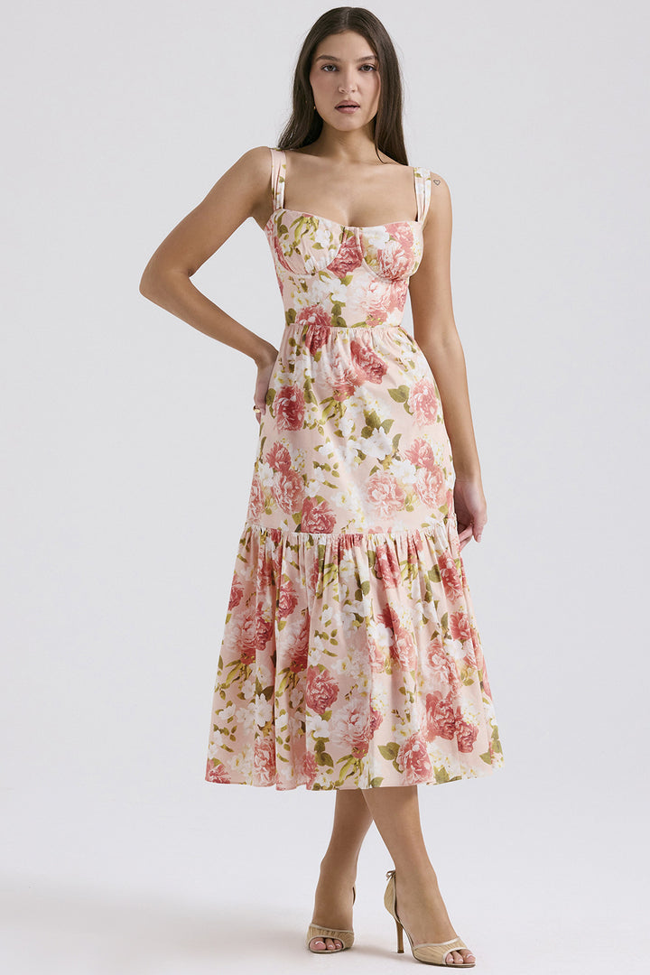 Damen Maxi-Kleid mit floralem Design und seitlichen Taschen Drune
