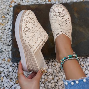 Damen nan gehäkelte Plateau-Slipper mit Jute-Details und Memory-Fußbett Drune