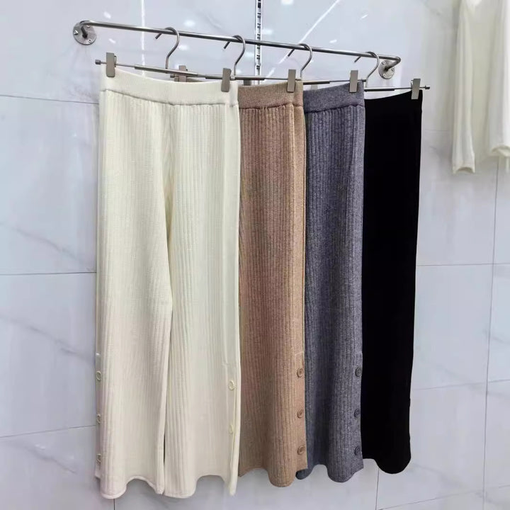 Damen Plissierter Palazzo-Hose mit Knopfdetails Drune