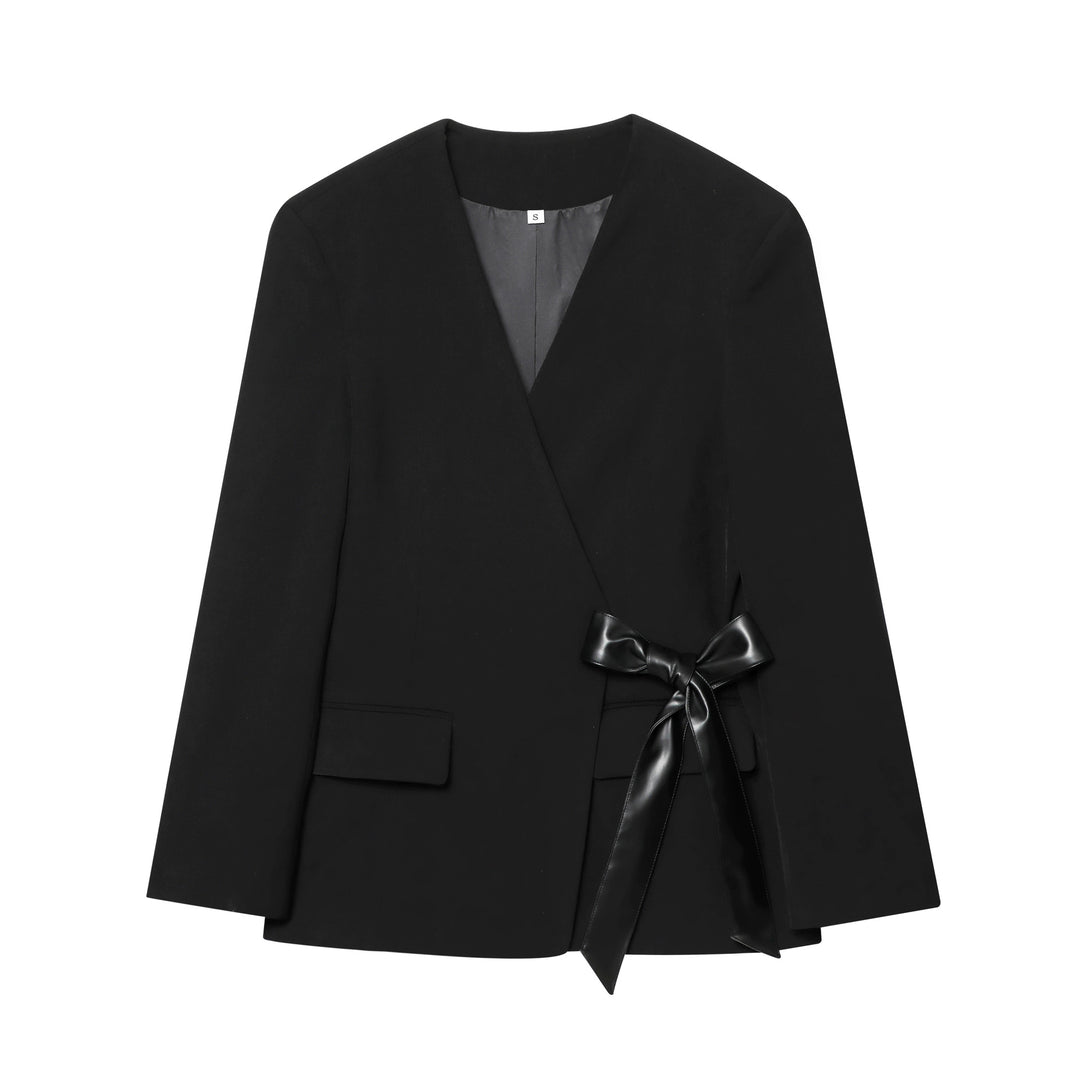 Damen elegante Wickeljacke mit dekorativem Knoten Drune