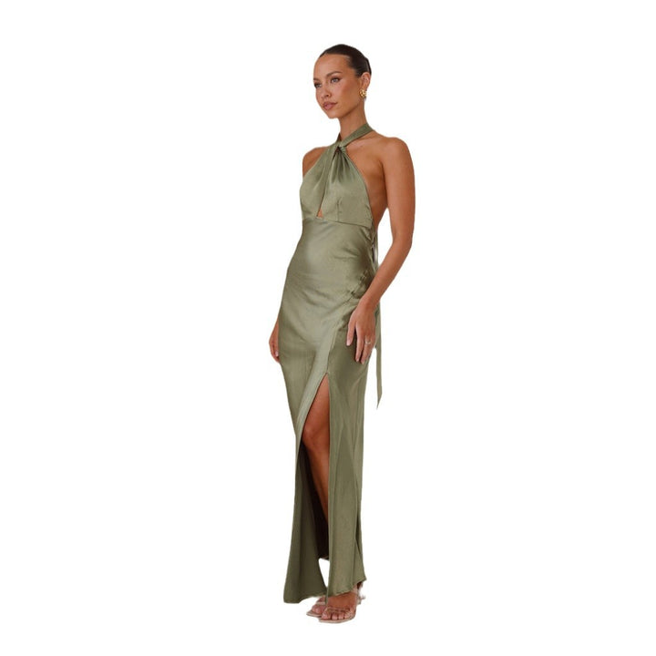 Damen Elegantes Wickelmaxikleid im Halterneck-Stil mit seitlichem Schlitz und Taillengürtel Drune
