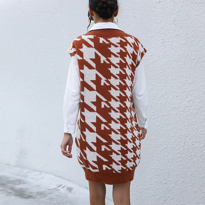 Damen Strickkleid mit auffälligem Hahnentrittmuster Drune