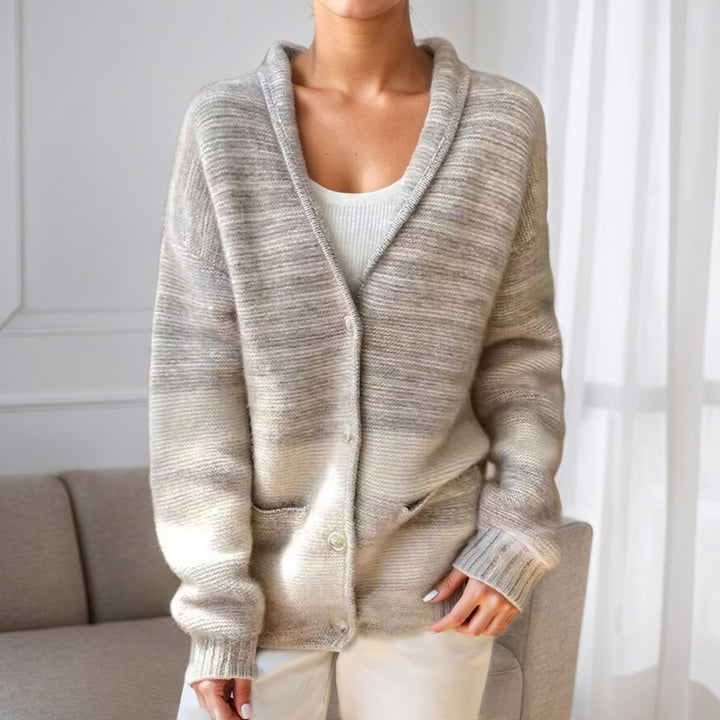 Damen Gemusterte Strickjacke mit lässigem Überschlag und Taschen Drune