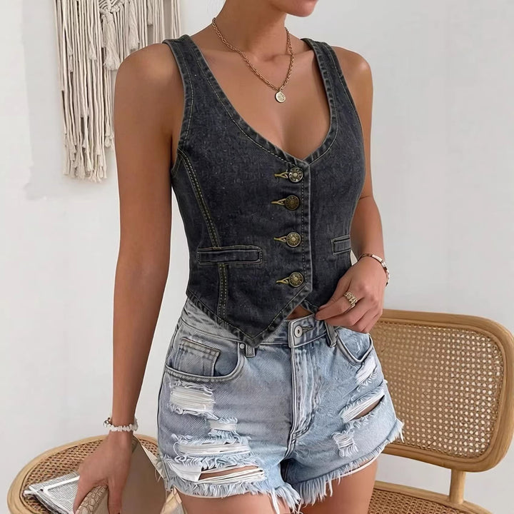 Damen Denim Bustier-Top mit Knopfdetails und verlängerter Silhouette Drune