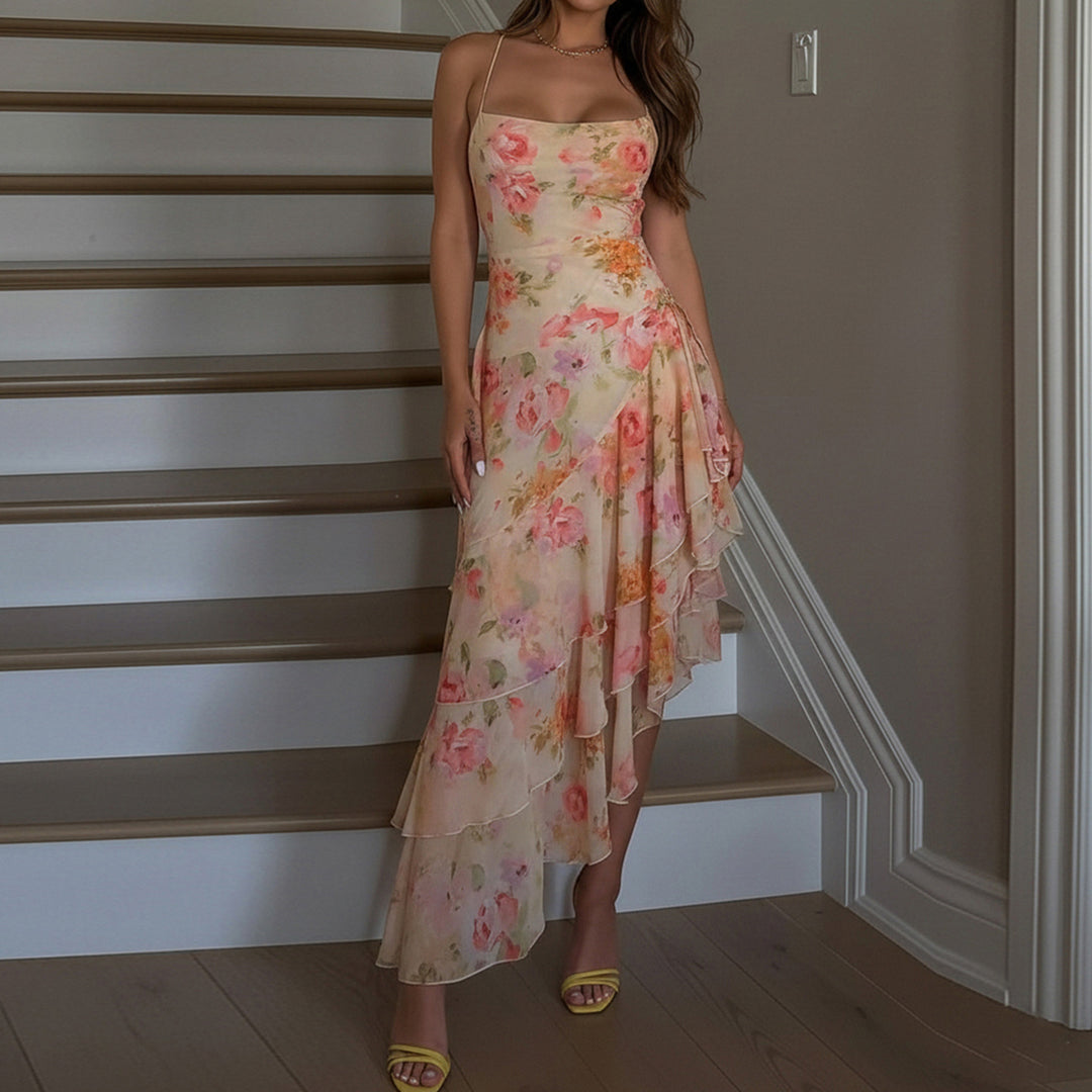 Damen florales Maxikleid mit Rüschendetails Drune