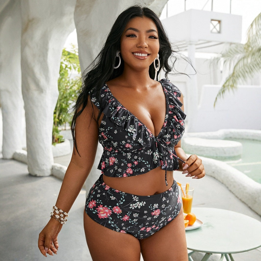 Damen Hochtailliertes Bikini-Set mit verspieltem Rüschendesign Drune
