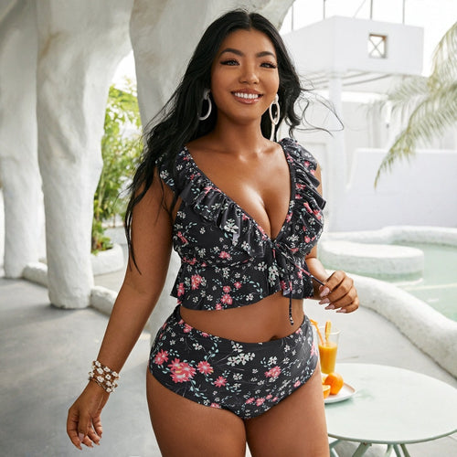 Damen Hochtailliertes Bikini-Set mit verspieltem Rüschendesign Drune