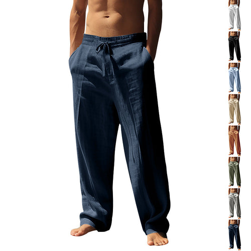Herren nan lockere Leinen-Hose mit Elastikbund und Seitentaschen Drune