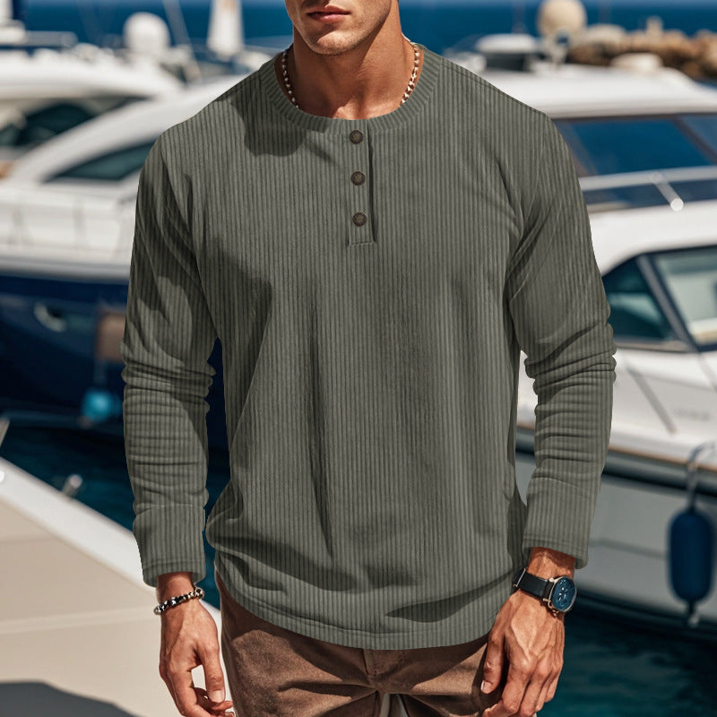 Herren Langarm-Henley-Shirt mit strukturiertem Design und Knopfdetails Drune