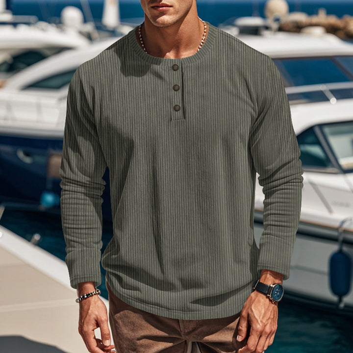 Herren Langarm-Henley-Shirt mit strukturiertem Design und Knopfdetails Drune