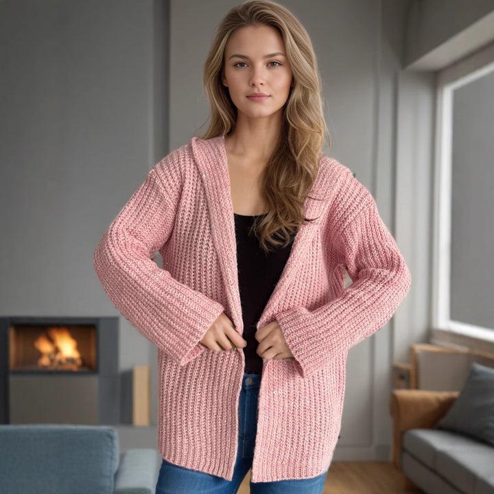 Damen lässige Strickjacke mit offenen Fronten und voluminösen Ärmeln Drune