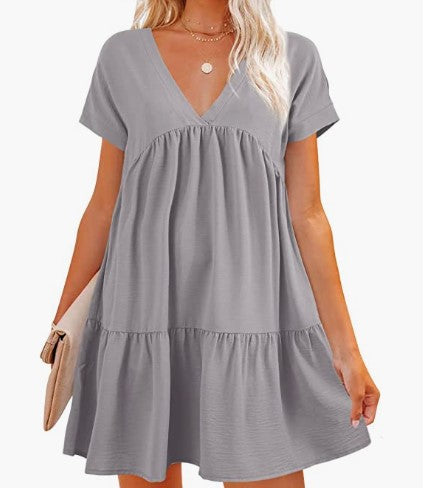 Damen V-Ausschnitt Kleid mit weit schwingendem Saum Drune