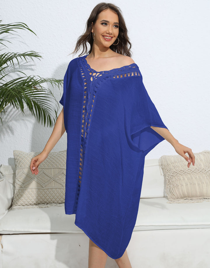 Damen luftiger Kaftan mit filigranem Häkelmuster Drune