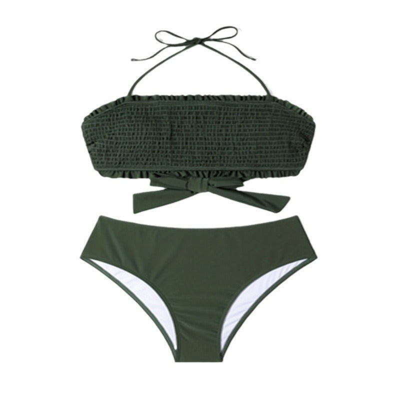 Damen Bandeau-Bikini mit verspieltem Rüschen und modischem Bindeband Drune