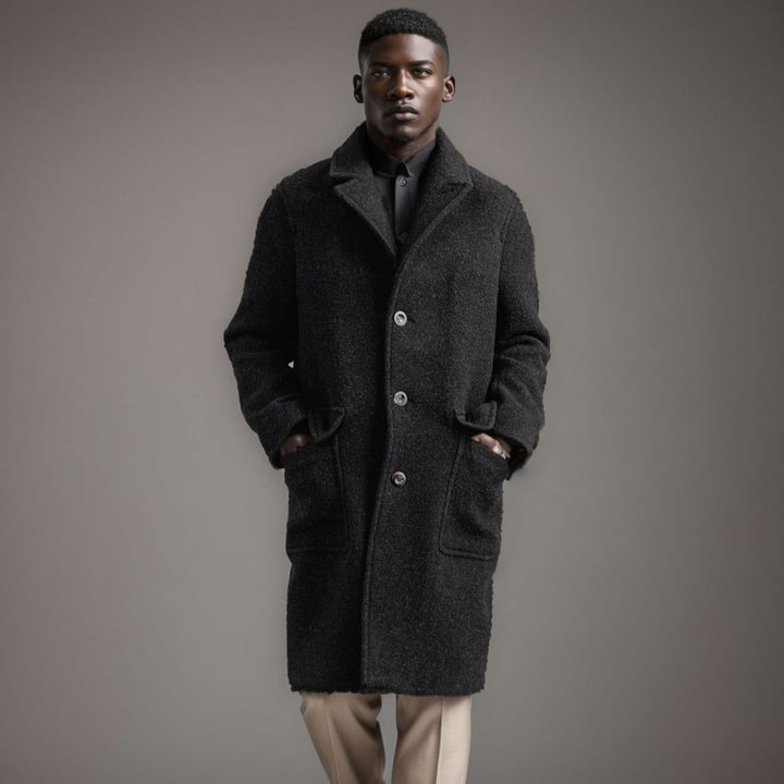 Herren eleganter Wollmantel mit doppelter Knopfreihe und praktischen Eingrifftaschen Drune