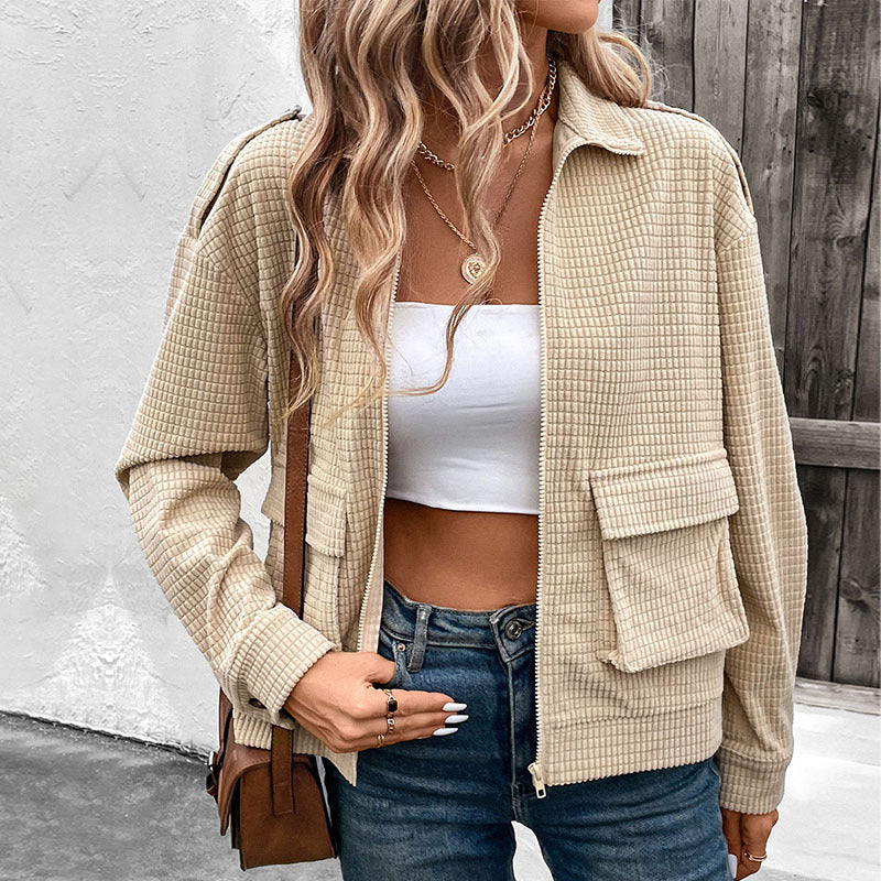 Damen gestepptes Freizeitjacke mit praktischen Taschen und hohem Kragen Drune