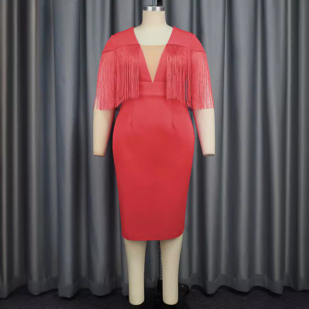 Damen Figurbetontes Kleid mit Fransen-Detail Drune