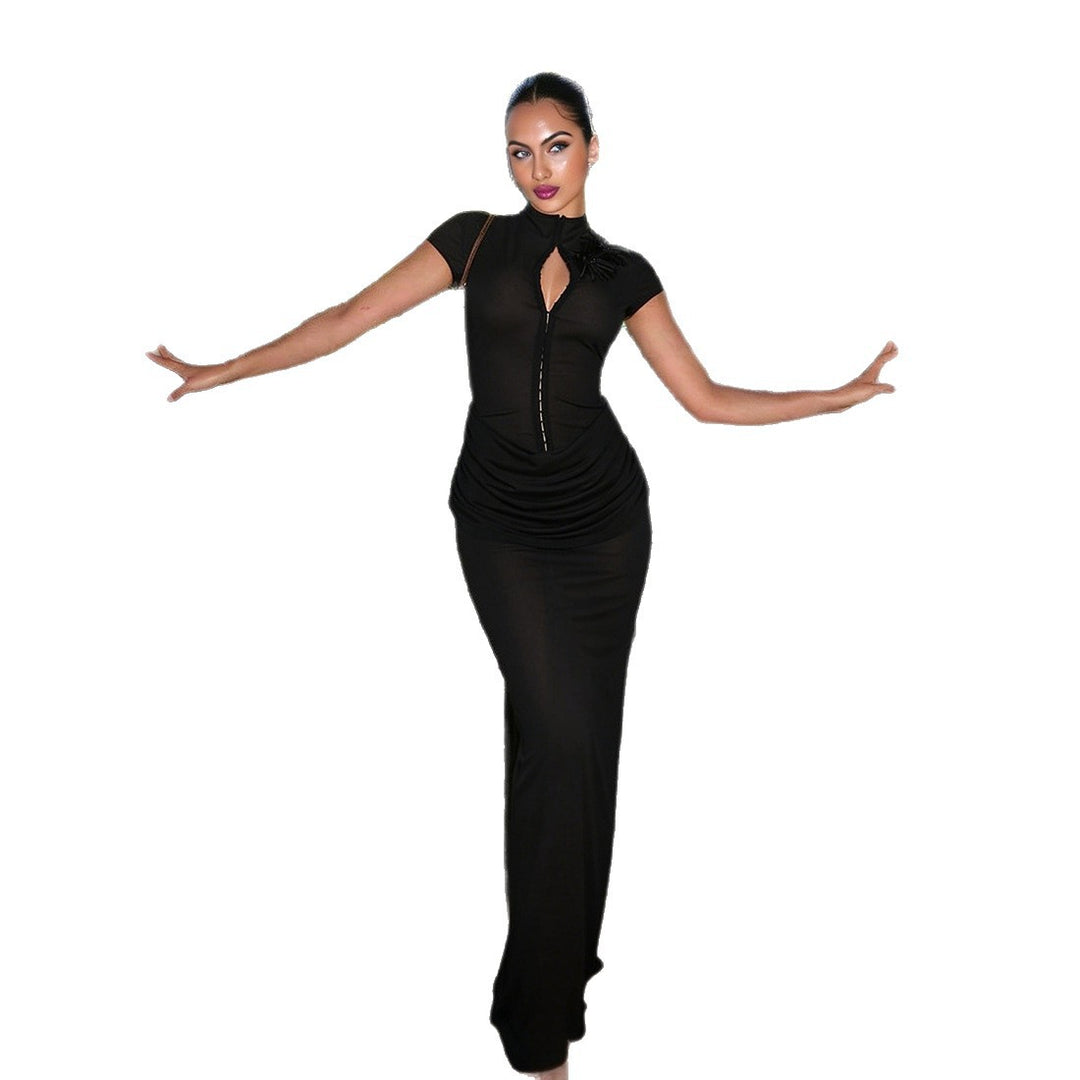 Damen Langarm Maxikleid mit raffiniertem Schnitt und eleganter Knopfdetail Drune
