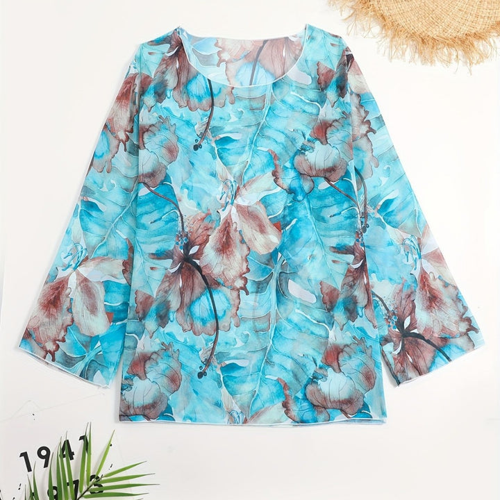 Damen transparenter Strandoberteil mit floralem Muster Drune