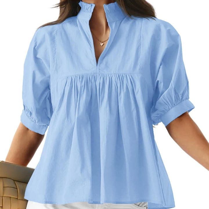Damen Bluse mit Stehkragen und gepufften Ärmeln Drune