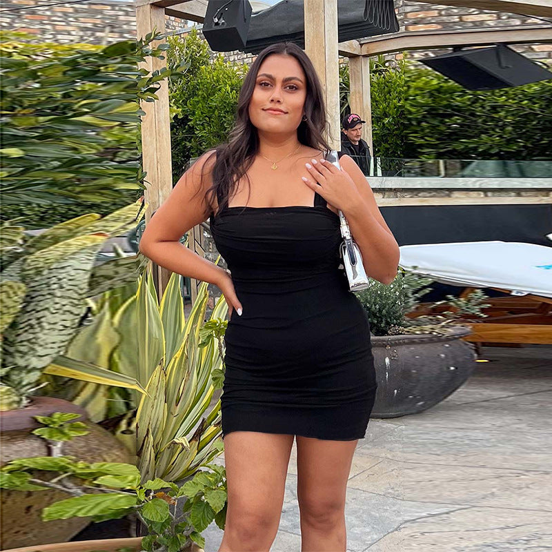 Damen figurbetontes Minikleid mit raffinierten Trägerdetails und feiner Raffung Drune