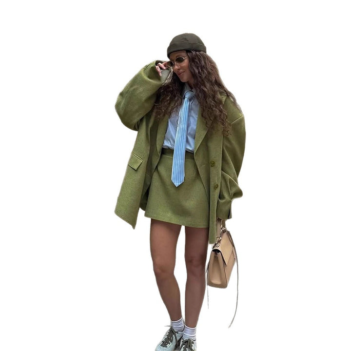 Damen Elegante Blazerjacke mit strukturiertem Stoff und passendem Minirock Drune