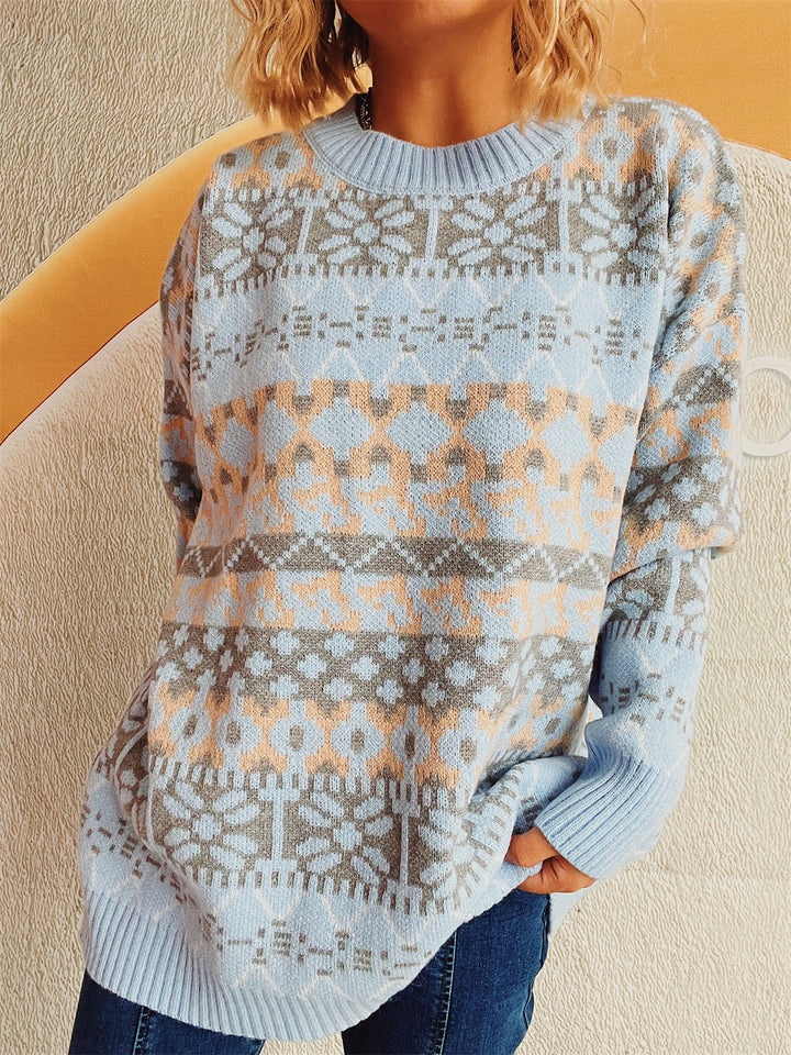 Damen bequemer Pullover mit traditionellem Norweger-Muster und lässigem Schnitt Drune