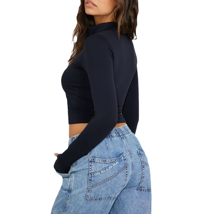 Damen Sportliches Cropped-Top mit langem Arm und Stehkragen Drune