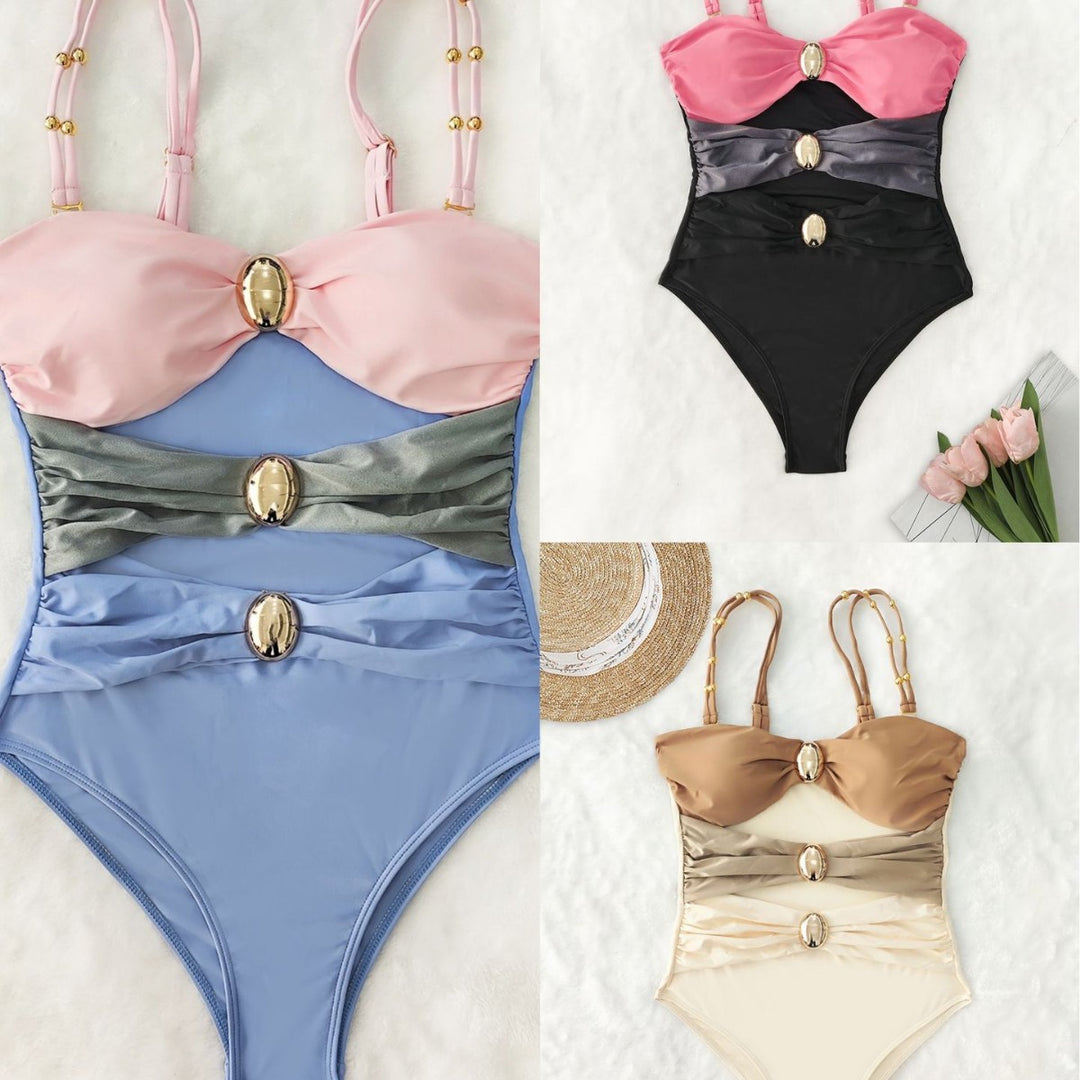 Damen Einteiler-Badeanzug mit raffinierten Cut-Outs und dekorativen Metallakzenten Drune