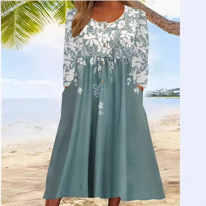 Damen Fließendes Midikleid mit floralem Musterdruck und praktischen Taschen Drune