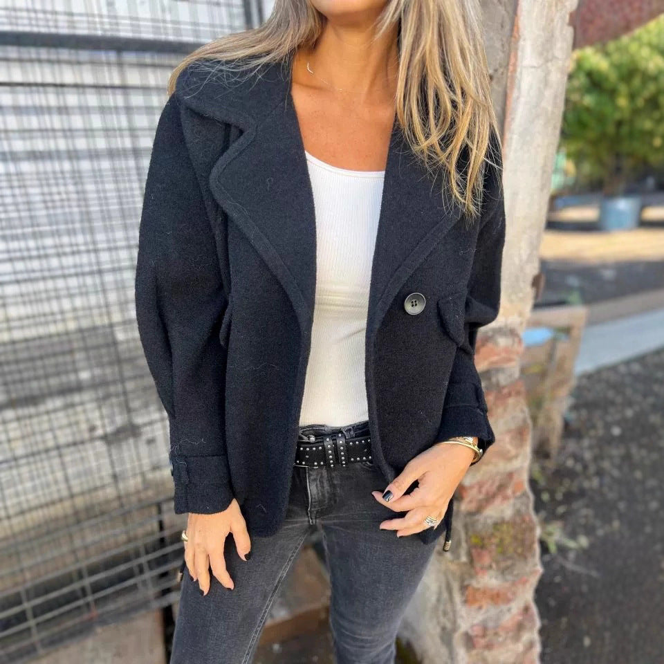Damen Elegante Oversized Blazerjacke mit strukturiertem Stoff und praktischen Taschen Drune